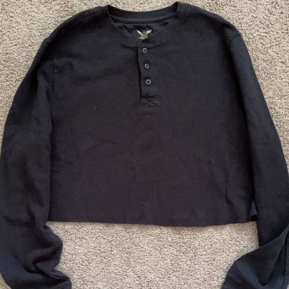 black cropped henley top